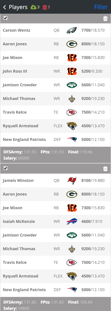 Sporty Systems - lineup optimizer - mobile page3